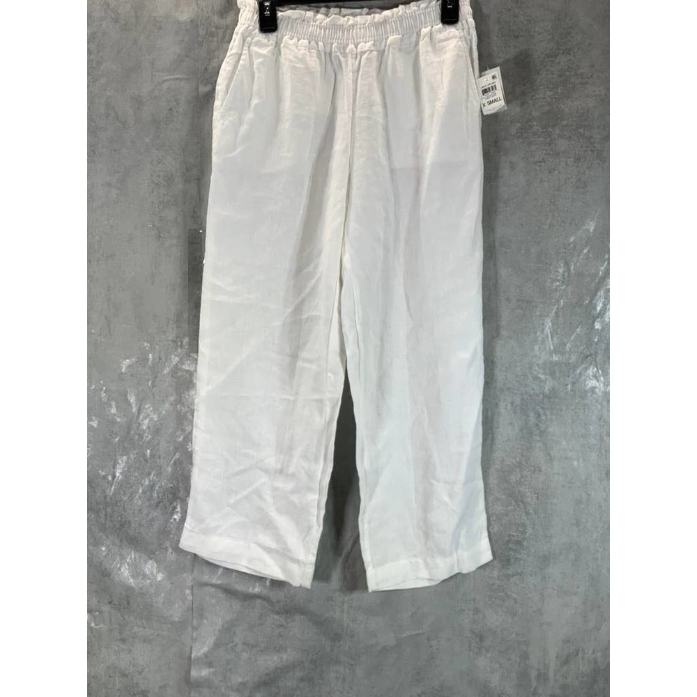 Charter Club Women's Bright White Linen Elastic Straight-Leg Pants SZ XS